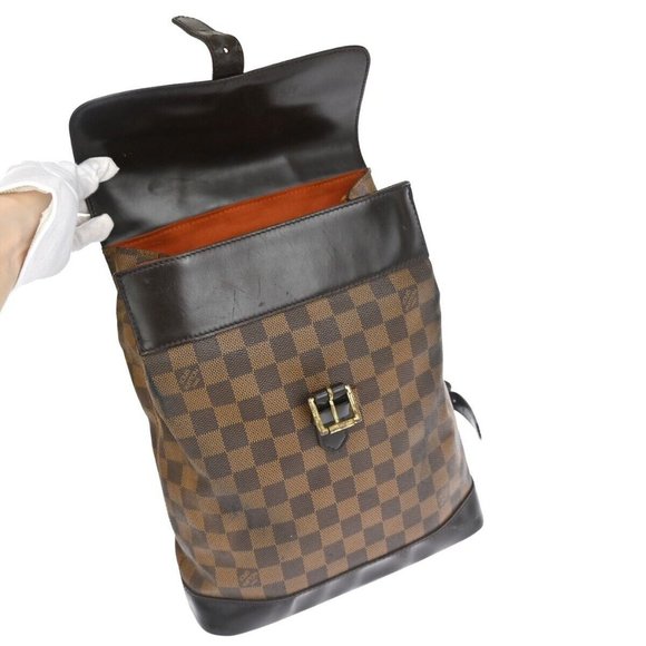 LOUIS VUITTON Logo Soho Backpack Bag Damier Ebene Leather Brown - Picture 10 of 16